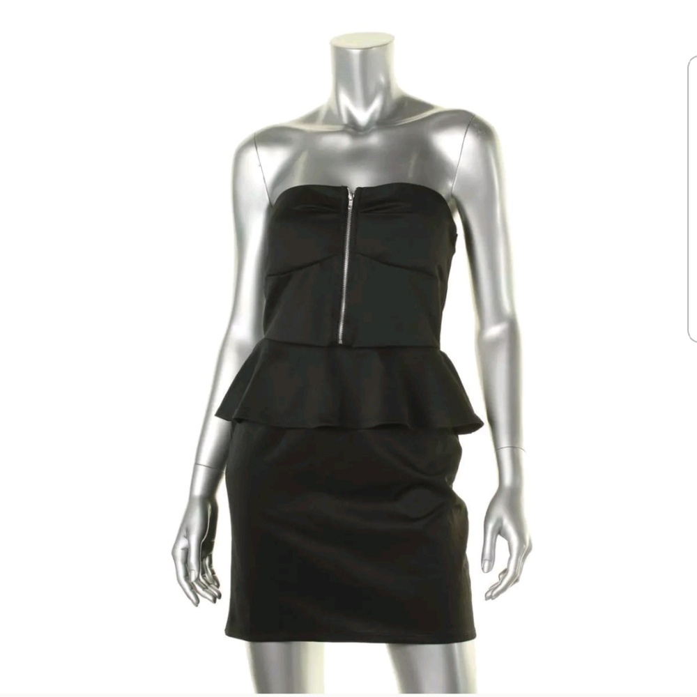 Planet gold black peplum strapless clubwear dress